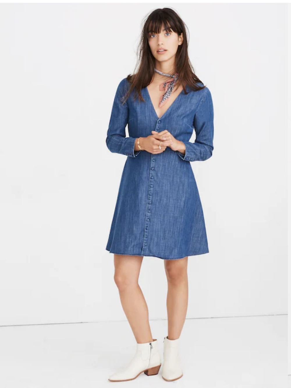 Madewell Lilyblossom Denim V-Neck Button-Front Dress, Size 8
